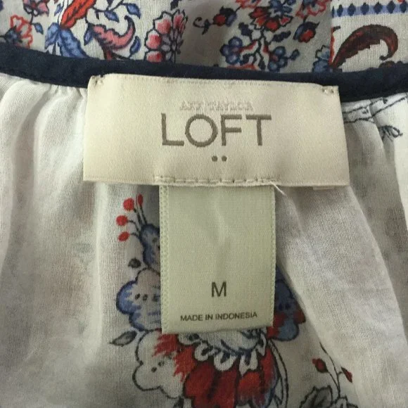 Loft Peasant Style Blouse, Floral Design, Size M - Picture 5 of 6